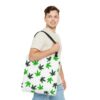 Green Hemp Leaves Canvas Tote Bag (White)