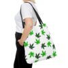 Green Hemp Leaves Canvas Tote Bag (White) - Image 4