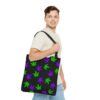 Purple & Green Weed Leaves Canvas Tote Bag (Black) - Image 3
