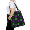 Purple & Green Weed Leaves Canvas Tote Bag (Black) - Image 4
