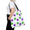 Purple & Green Weed Leaves Canvas Tote Bag (White) - Image 7