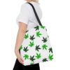 Green Hemp Leaves Canvas Tote Bag (White) - Image 6