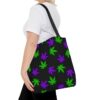 Purple & Green Weed Leaves Canvas Tote Bag (Black) - Image 7