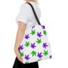 Purple & Green Weed Leaves Canvas Tote Bag (White)