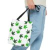 Green Hemp Leaves Canvas Tote Bag (White) - Image 3