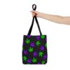 Purple & Green Weed Leaves Canvas Tote Bag (Black) - Image 6