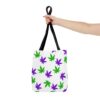 Purple & Green Weed Leaves Canvas Tote Bag (White) - Image 3