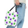 Purple & Green Weed Leaves Canvas Tote Bag (White) - Image 2