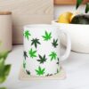 Green Hemp Leaves Coffee Mug - White (11oz)