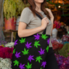 Purple & Green Weed Leaves Canvas Tote Bag (Black) - Image 2