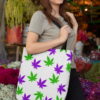 Purple & Green Weed Leaves Canvas Tote Bag (White) - Image 5